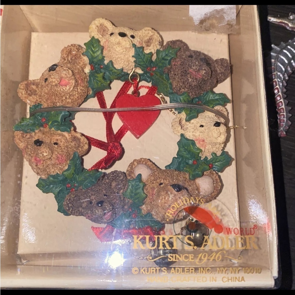 Kurt S Adler‎ Christmas Bear Heart and Wreath Ornament